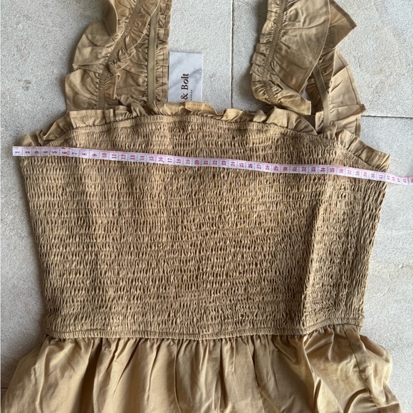 Maxi Dress Color Carmel nude Style trim tiered sleeveless. Brand New - Picture 10 of 11